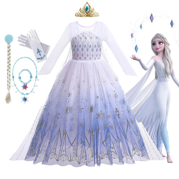 Disney Frozen 2 Cosplay Costumes for Girls Anna & Elsa Princess Snow Queen Long Dresses Halloween Party
