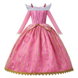 "Girl's Sleeping Beauty costume with pink and gold lace dress and gemstone embellishments back