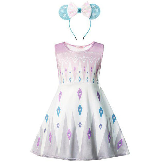 Elsa Frozen Spirit White Diamond Disney Inspired Play Casual Dress for Girls
