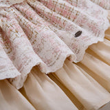 Pink Tweed Plaid Winter Dress for Girls