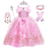 Sleeping Beauty Aurora Costume Pink Dress with Gold Roses