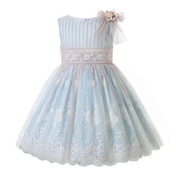 Pettigirl 2022 New Spring Dresses For Children Kids Girls Blue Lace Party Holiday Dresses Size 2 3 4 5678 10 12Y Toddler Clothes
