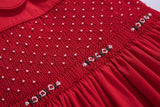 Red Smocked Girls Christmas Holiday Dress