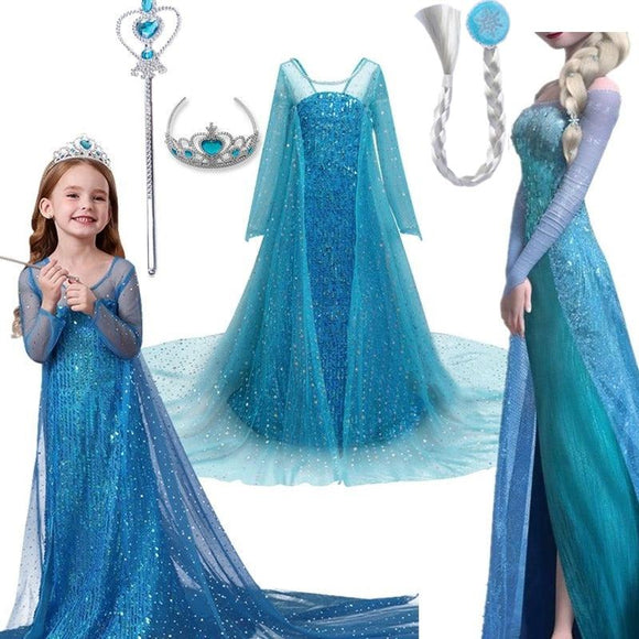 Elsa Frozen Girls Dress for Halloween Costume Dark Blue Dress Only