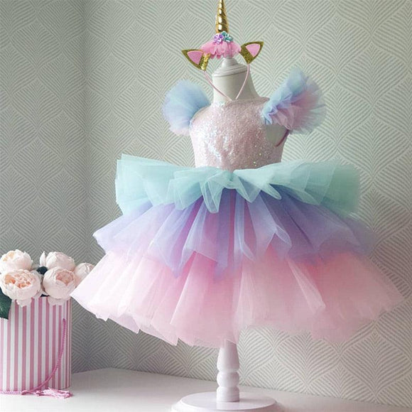 Rainbow Unicorn Princess Dress for Girls