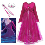 "Frozen-inspired Princess Anna deluxe costume with sparkling fuchsia gown, tiara, and wand for girls"